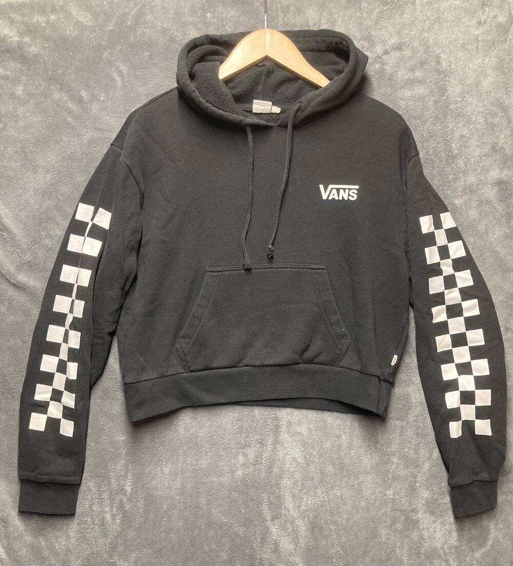 Y2K VANS Cropped Hoodie Checkered Long Sleeve Black White Skatewear Grunge S